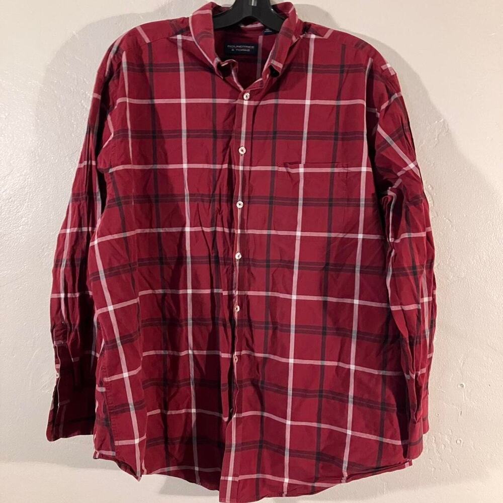 Roundtree & Yorke Plaid Button Up Shirt 2XL Tall Red Long Sleeve